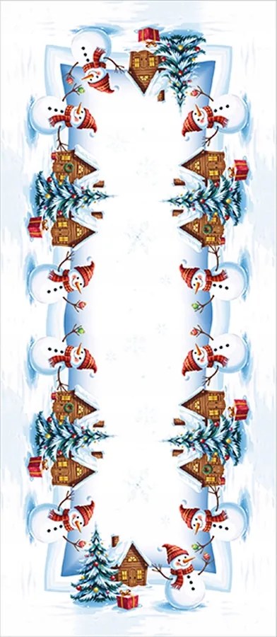 Karácsonyi terítő Hóemberek kék 30x45