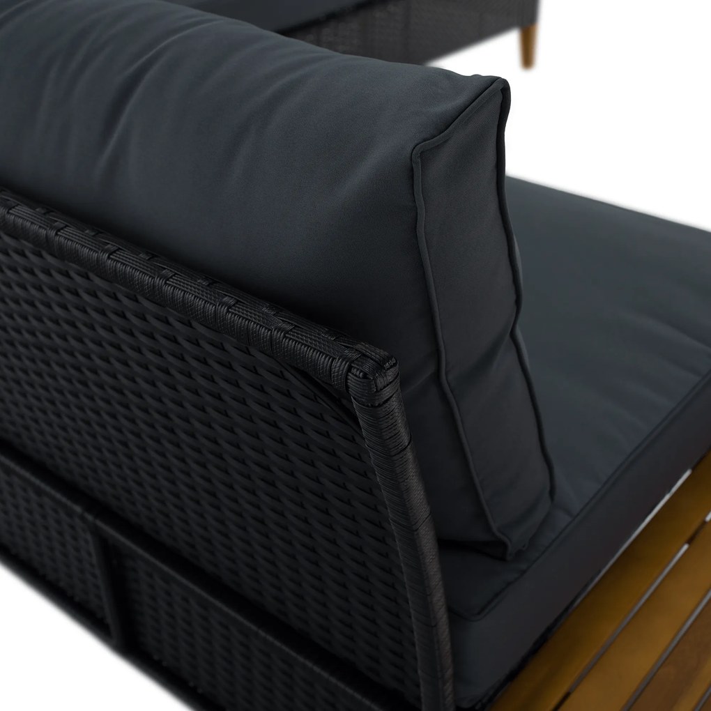 Kerti rattan szett, akácfa, fekete/szürke/természetes, MALKOM