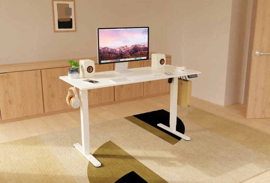 Elektromosan állítható magasságú íróasztal - 140x60cm fehér ülő-/állómunkához - LVN System Lite LV1716