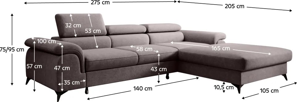 Kihúzható ülőgarnitúra, barna, jobbos, HORTY ROH