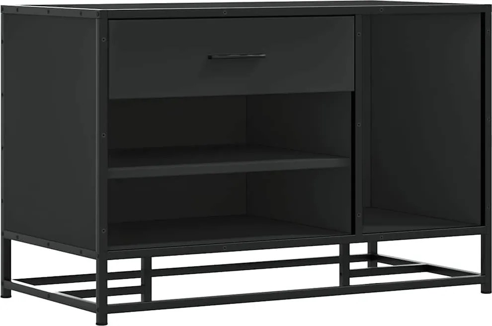 vidaXL Cipőpad Fekete 80x40x53,5 cm Fából és fémből készült pad