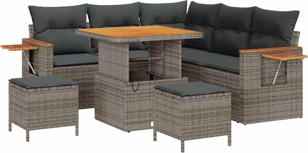 vidaXL Kerti Kanapé Szett 8 pcs Szürke Poli rattan és porfestett acél