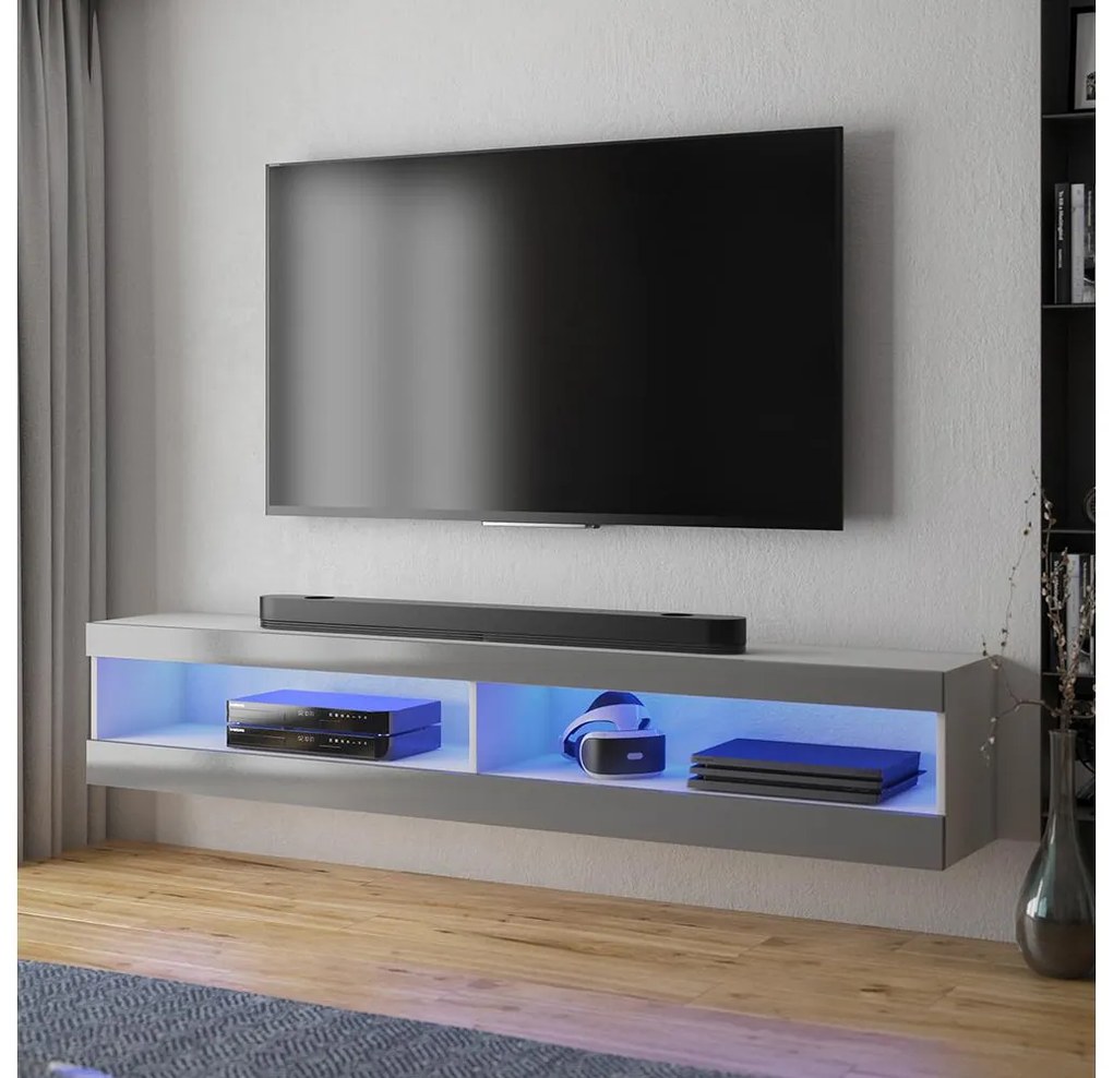 Tv szekrény/asztal Violett 140 (világítással) (fehér + szürke). 1098642