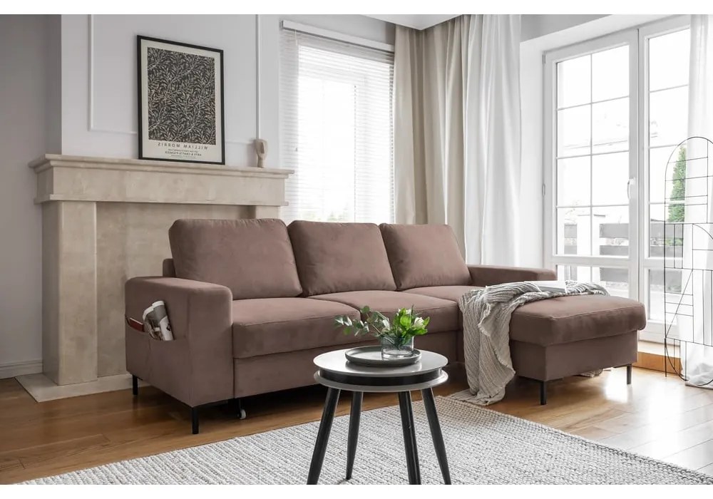 Barna kordbársony kinyitható sarokkanapé (jobb oldali) Lofty Lilly – Miuform
