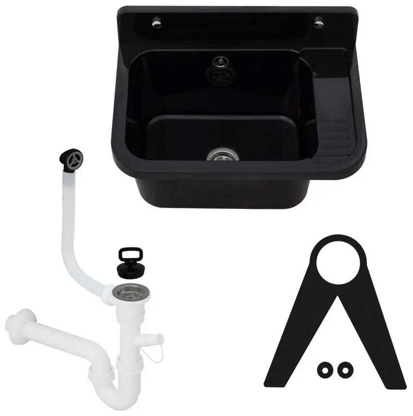 Mosogató Quality Universe, univerzális műanyag mosogató 50x34x31 cm + szifon, 1 kamrás, fekete, SKQ-KGK50-BK