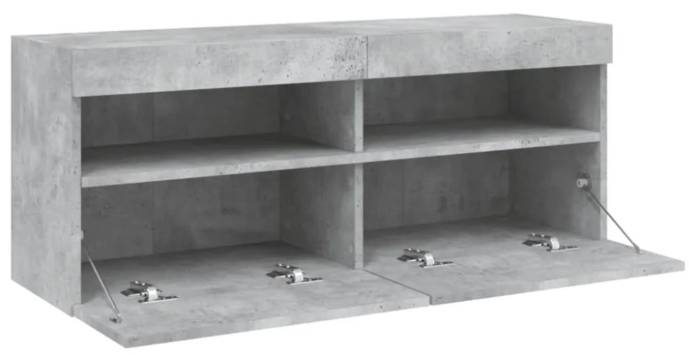 betonszürke falra szerelhető TV-szekrény LED-del 100x30x40 cm