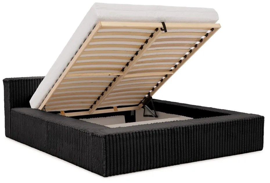 Fekete kárpitozott ágyneműtartós franciaágy ágyráccsal 140x200 cm Cloe – Ropez