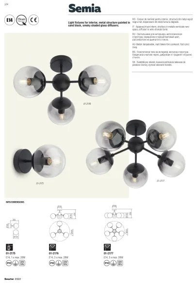 Redo 01-2176 - Rudas csillár SEMIA 3xE14/28W/230V fekete/füstszínű
