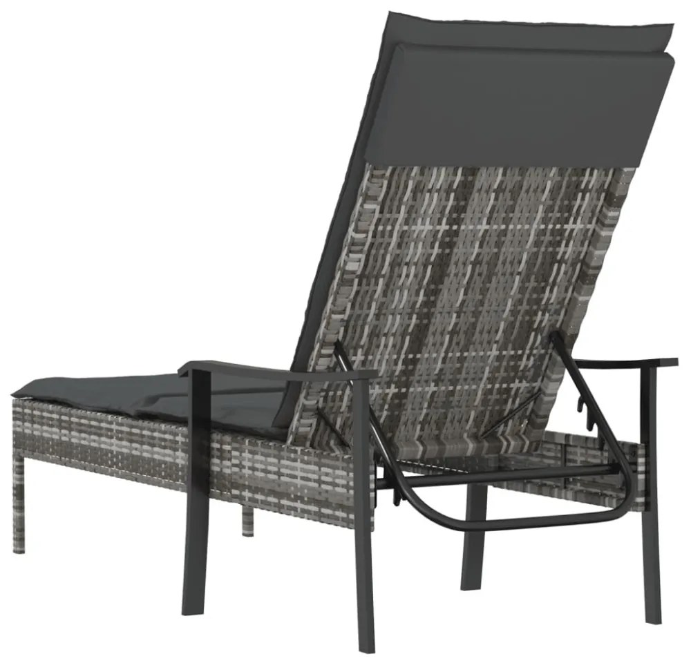 szürke polyrattan napozóágy párnával