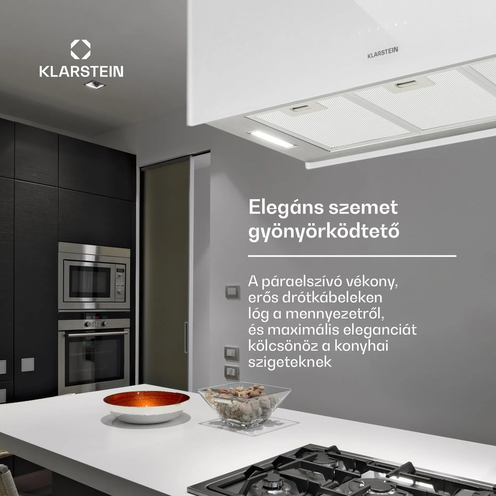 Klarstein Kronleuchter XL, mennyezeti páraelszívó, 90 cm, 590 m³/ó, LED, érintőképernyős, fehér