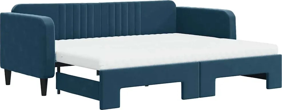 vidaXL kék kihúzható bársony heverő matraccal 90 x 200 cm