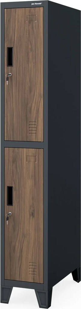 Öltözőszekrény fém munkahelyi mély 2 ajtós antracit/dió, 292x1720x600 mm: BARTEK 1 Plus D600 Eco Design