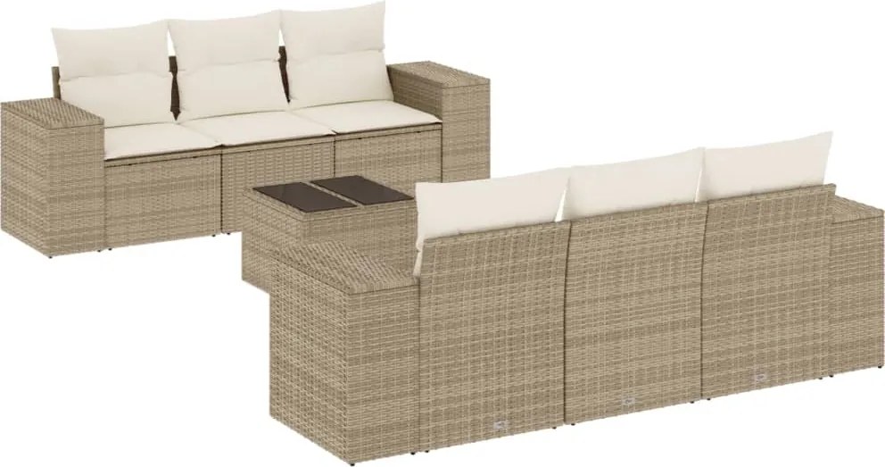 vidaXL 7 részes bézs polyrattan kerti ülőgarnitúra párnákkal