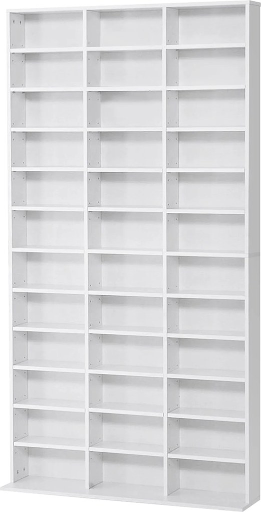 HOMCOM CD/DVD Tároló Polc 1116 CD-hez 36 Magasságban Állítható Rekesszel 195 x 102 x 23.5 cm Fehér | Aosom