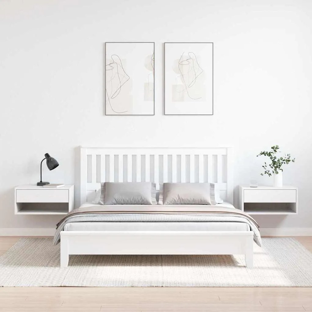 Éjjeli asztal 2 pcs Fehér 50 x 32.5 x 24 cm Tömör fenyőfa