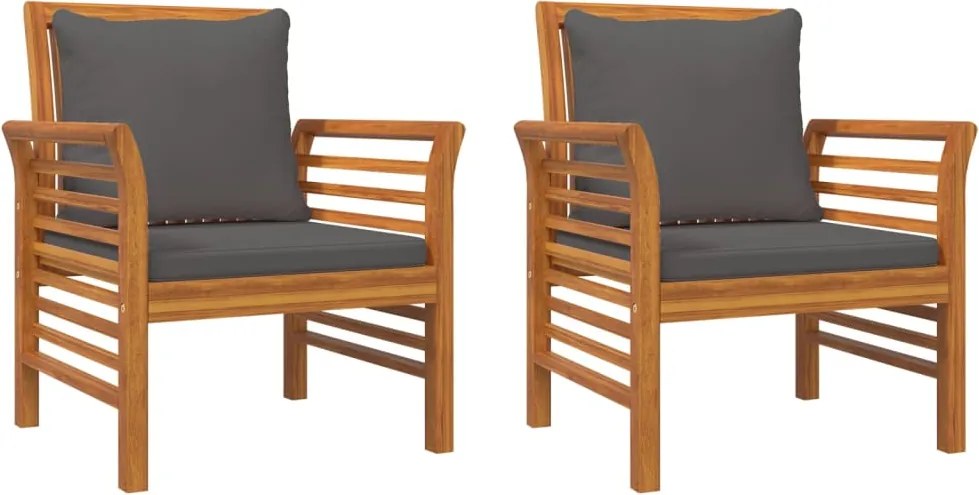vidaXL 2 db tömör akácfa kanapéfotel sötétszürke párnákkal