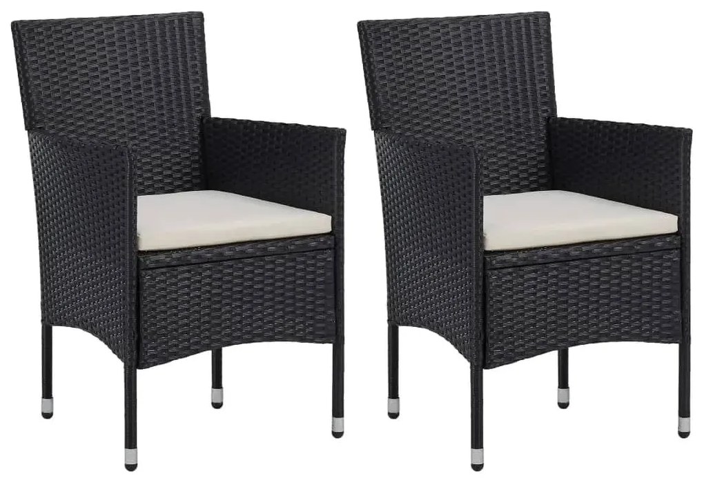 3 részes fekete polyrattan és tömör fa kerti étkezőgarnitúra