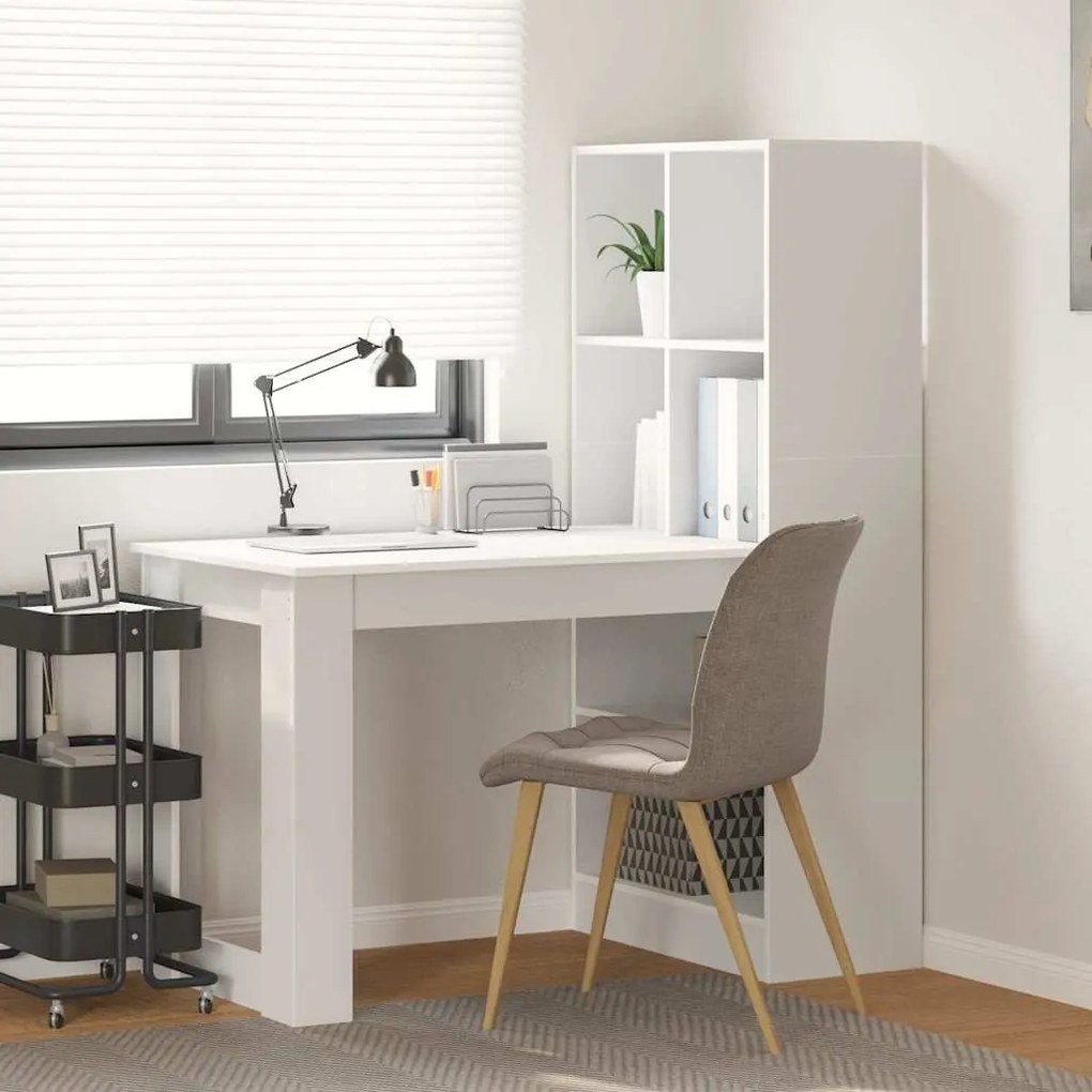 Asztal polcokkal tárolóval Fehér 122 x 67 x 145 cm Faanyag