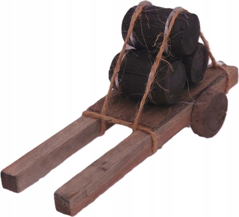 Fából Készült Utánfutó Hordókkal 13cm hosszú 11-13cm magas figurákhoz