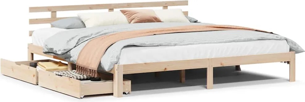 vidaXL tömör fenyőfa ágykeret fiókokkal 200 x 200 cm