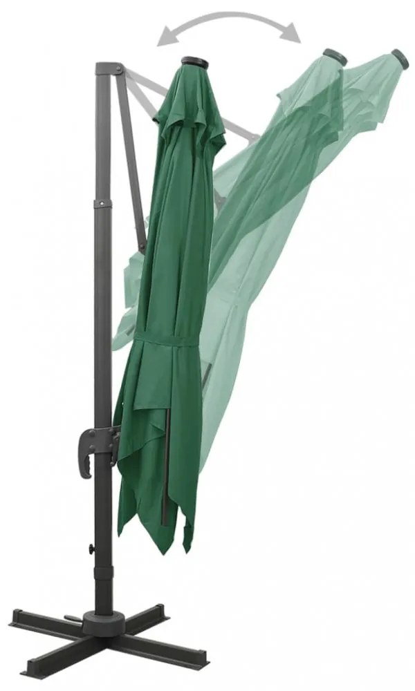 zöld konzolos napernyő rúddal és LED-fényekkel 300 cm