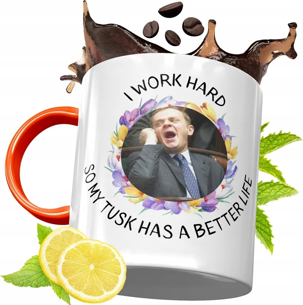 Donald Tusk Narancssárga Bögre Ajándék, fényképes nyomattal