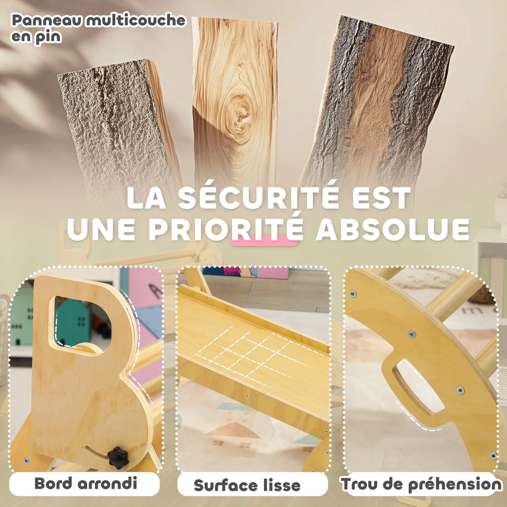 AIYAPLAY 5 az 1-ben Mászóháromszög Gyermekeknek, Mászóháromszög, Forgatható Mászórampa, Csúszda, Hinta, Max Teherbírás 50 kg, 18-48 Hónapos Babáknak,