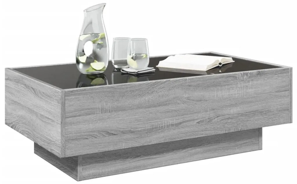 Szürke sonoma szerelt fa dohányzóasztal LED-del 90 x 50 x 30 cm