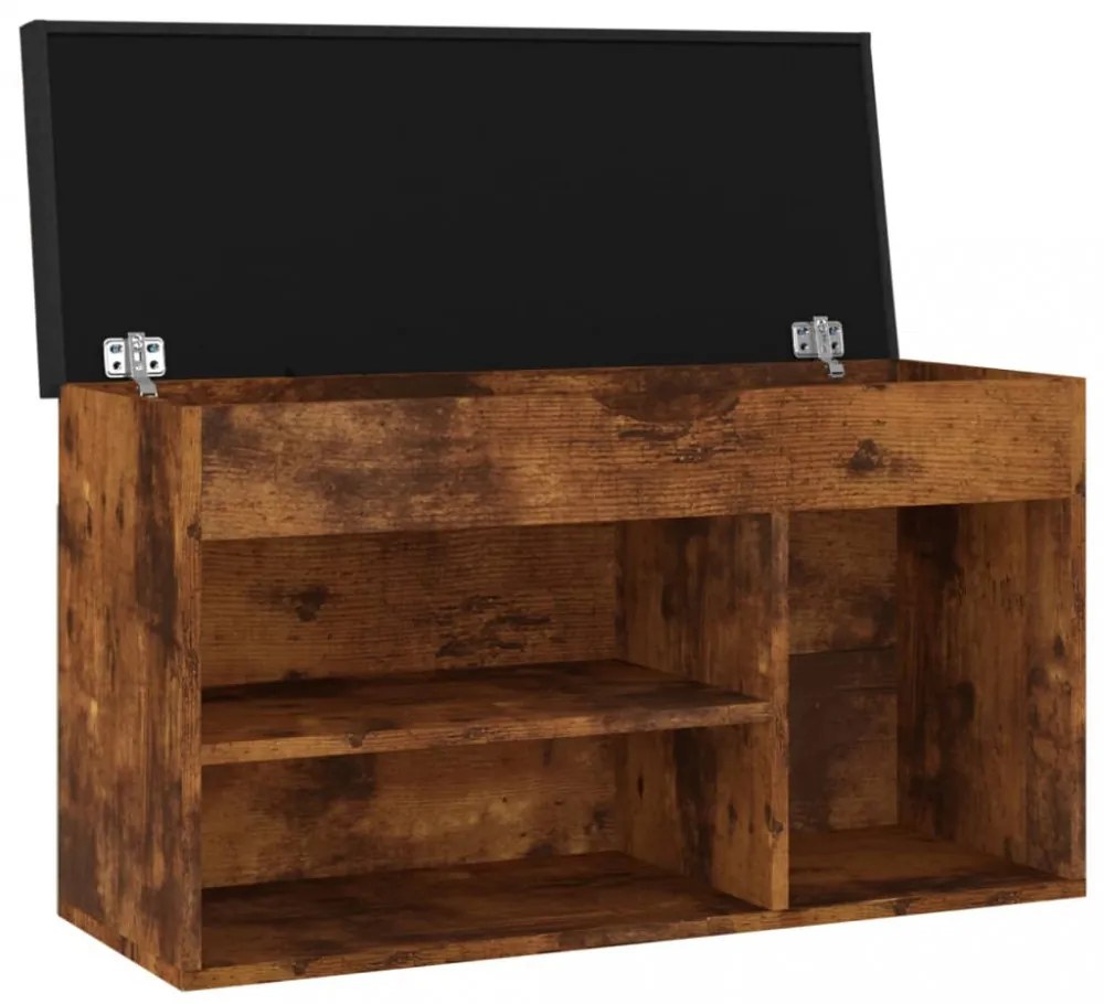 füstös tölgy szerelt fa cipőtároló pad párnával 80 x 30 x 47 cm