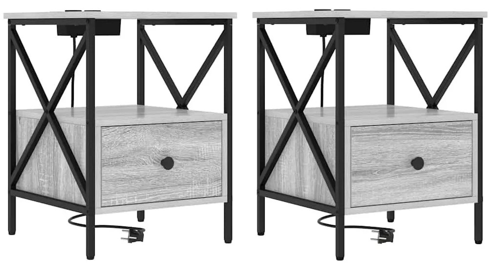 vidaXL Éjjeliszekrény 2 pcs Szürke Sonoma 41,5 x 40,5 x 55 cm Faanyag