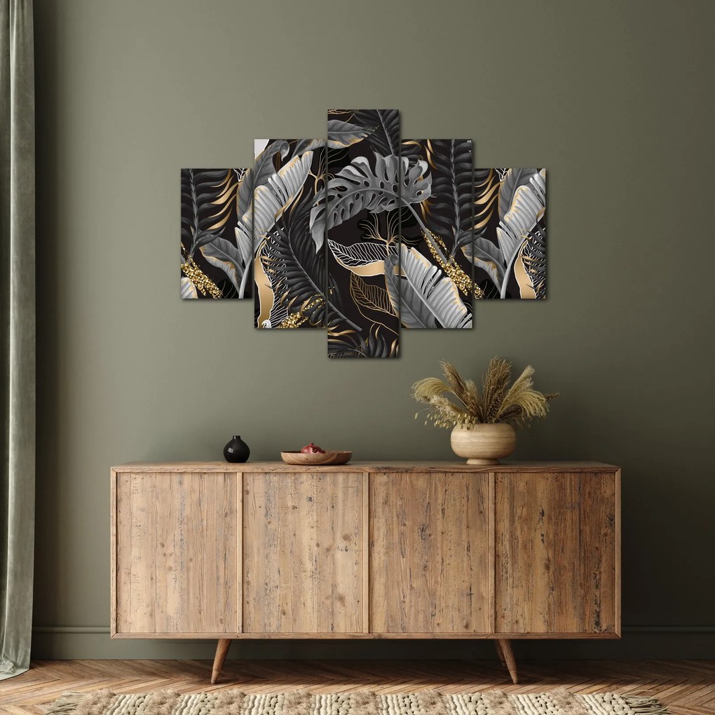 Kép - Trópusi levelek fekete és arany színben (150x105 cm)