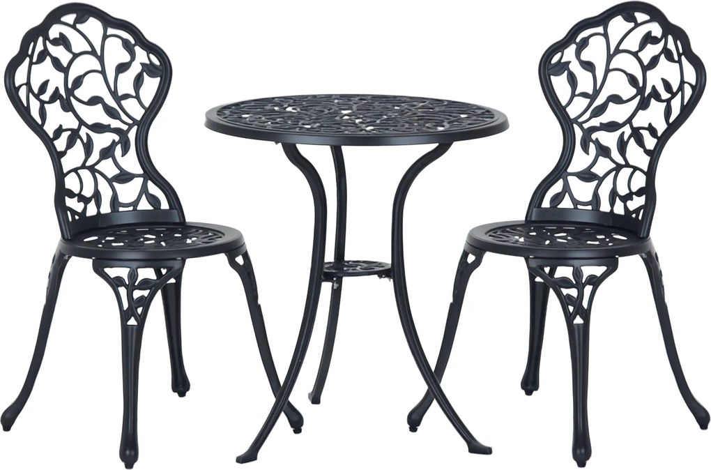 Outsunny 3 darabos öntött alumínium bistro szett erkélybútor szett 2 székkel kültéri kertbútor fekete | Aosom