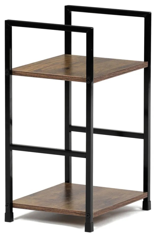 Bibliotecă, 2 rafturi, decor lemn vintage, MDF, lac negru