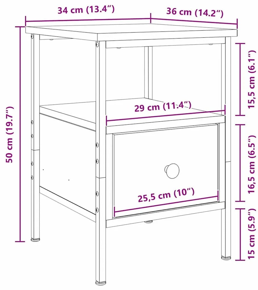 Éjjeli szekrény fiókkal 2 pcs Musta tammi 34 x 36 x 50 cm