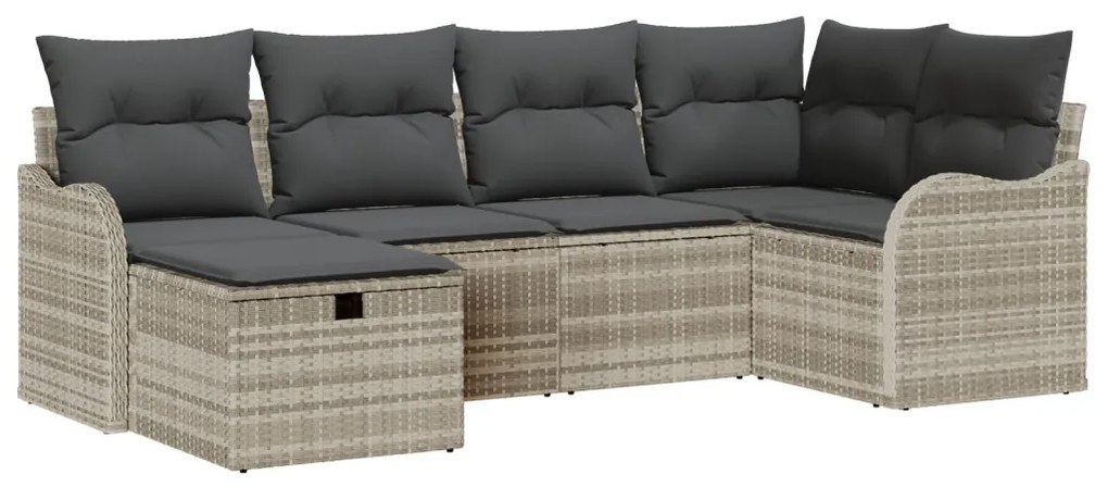 6 darabos kertibútor szett párnákkal, világosszürke poli rattan, 2 személyes kertibútor párnákkal, világosszürke poli rattan