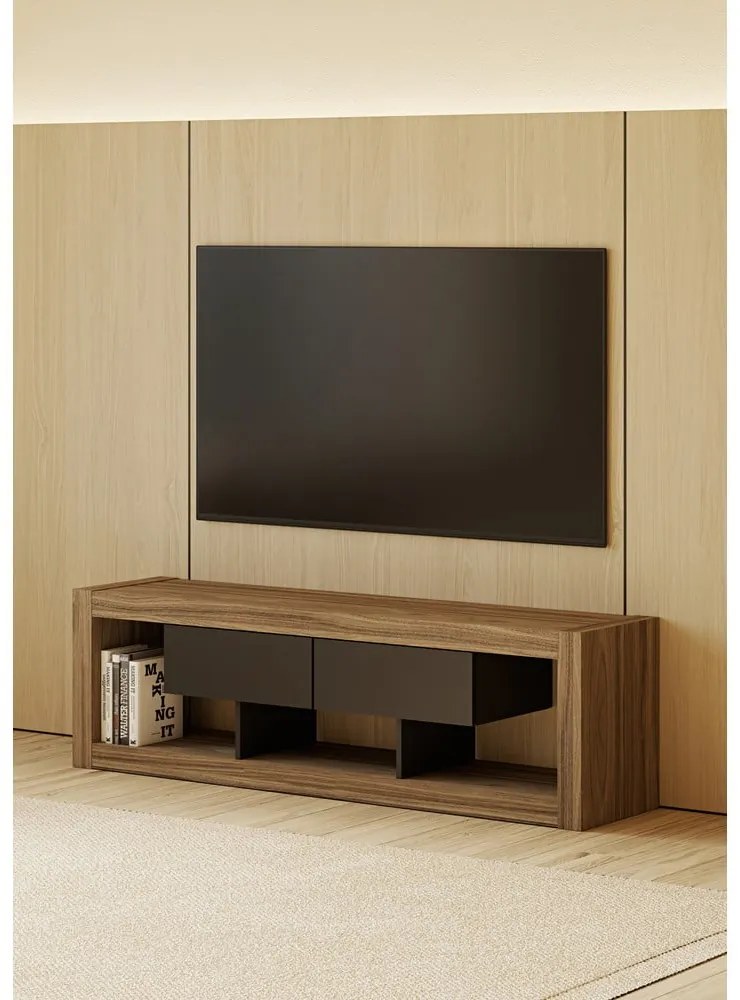 Fekete-barna TV-állvány diófa dekorral 175x52 cm Nara – TemaHome