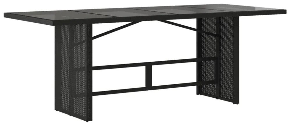 fekete polyrattan üveglapos kerti asztal 190 x 80 x 75 cm