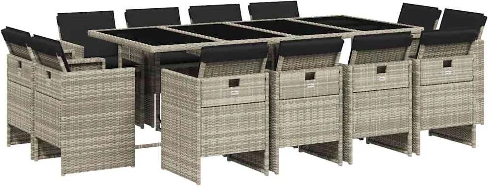 vidaXL 13 részes szürke polyrattan kerti étkezőgarnitúra párnákkal