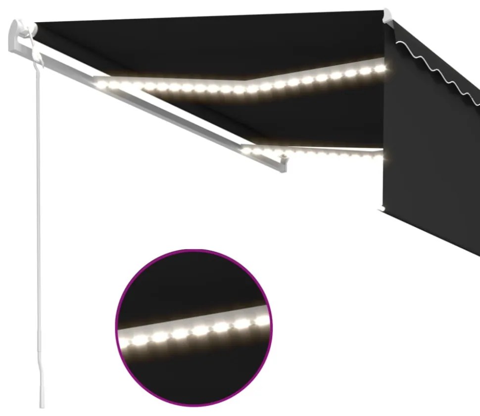szürke redőnyös, LED-es, szélérzékelős napellenző 4,5 x 3 m
