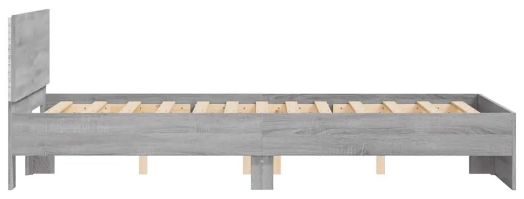 szürke sonoma színű ágykeret fejtámlával és LED-del 120x190 cm