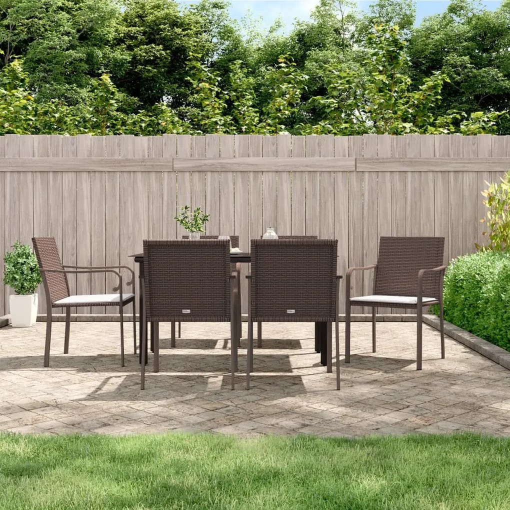 7 részes polyrattan és acél kerti étkezőgarnitúra párnával