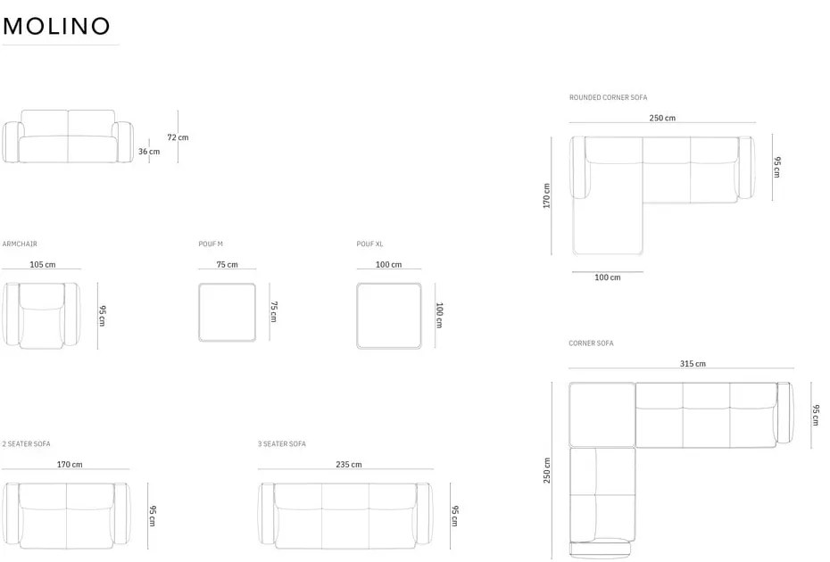 Sötétkék buklé kanapé 235 cm Molino – Micadoni Home