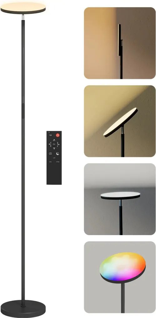Állólámpa, RGB 350°-ban forgatható fejjel, fekete