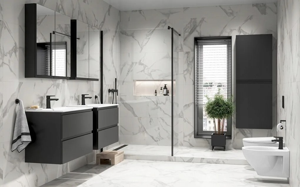 Cersanit Moduo Slim SET, akasztós szekrény 80x38x62 cm + mosogató 80 cm, antracit matt, S801-468-DSM