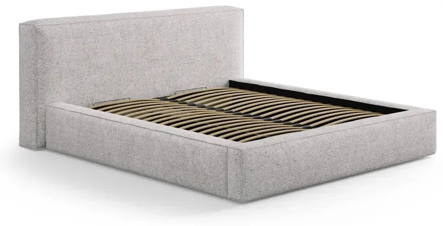 Bézs kárpitozott ágyneműtartós franciaágy ágyráccsal 200x200 cm Simon Olivia – Micadoni