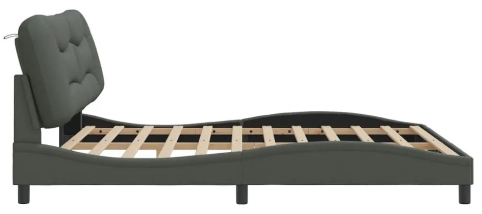 sötétszürke szövet ágykeret LED-ekkel matrac nélkül Hvar 180 x 200 cm