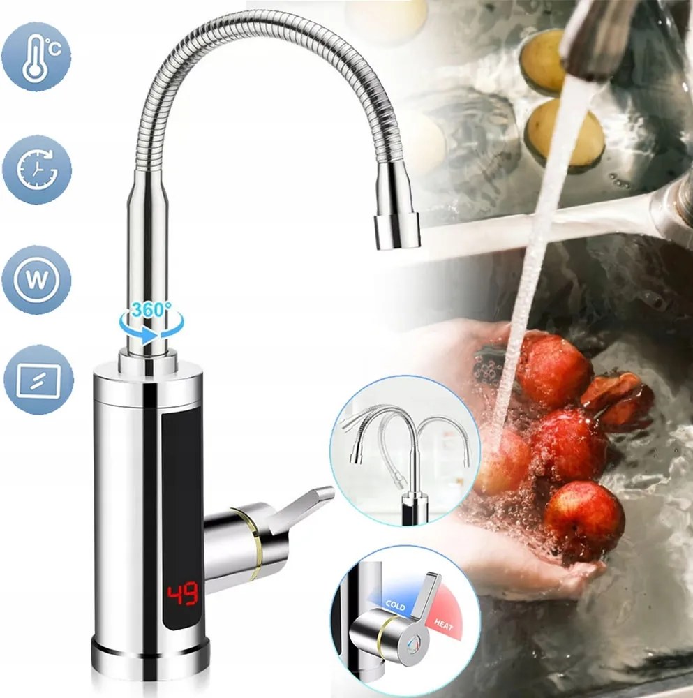 Elektromos Csaptelep Led Hőmérséklet Kijelzővel És 360°-BAN Forgatható Fejjel