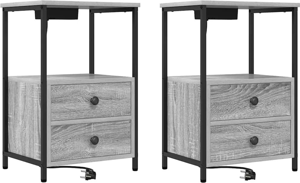 vidaXL Éjjeliszekrény 2 pcs Szürke Sonoma 40 x 31 x 60 cm Faanyag
