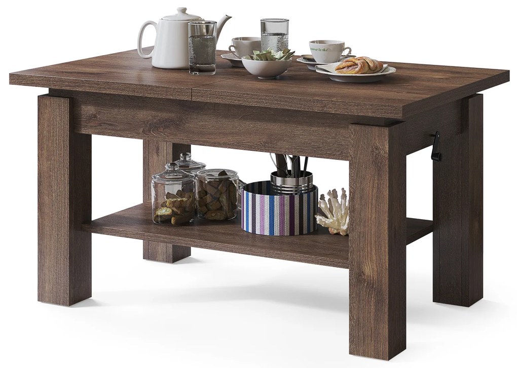 Mazzoni ASTORIA Barna Tölgy - NYITHATÓ/MAGASÍTHATÓ DOHÁNYZÓASZTAL POLCOS ÉTKEZŐASZTAL ÉS DOHÁNYZÓASZTAL EGYBEN