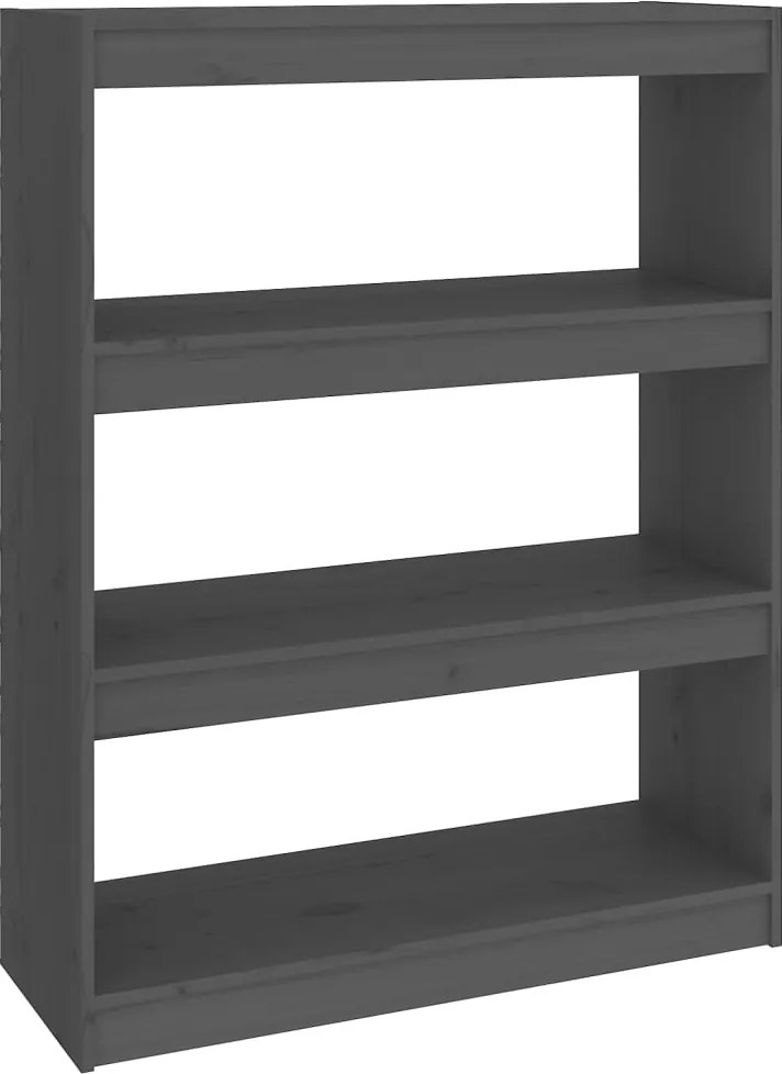 vidaXL szürke tömör fenyőfa könyvszekrény/térelválasztó 80x30x103,5 cm